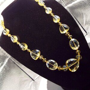 EXQUISITE LEMON ZEST HEART & OVOID MULTI-CUT FACETED CRYSTALS NECKLACE B1